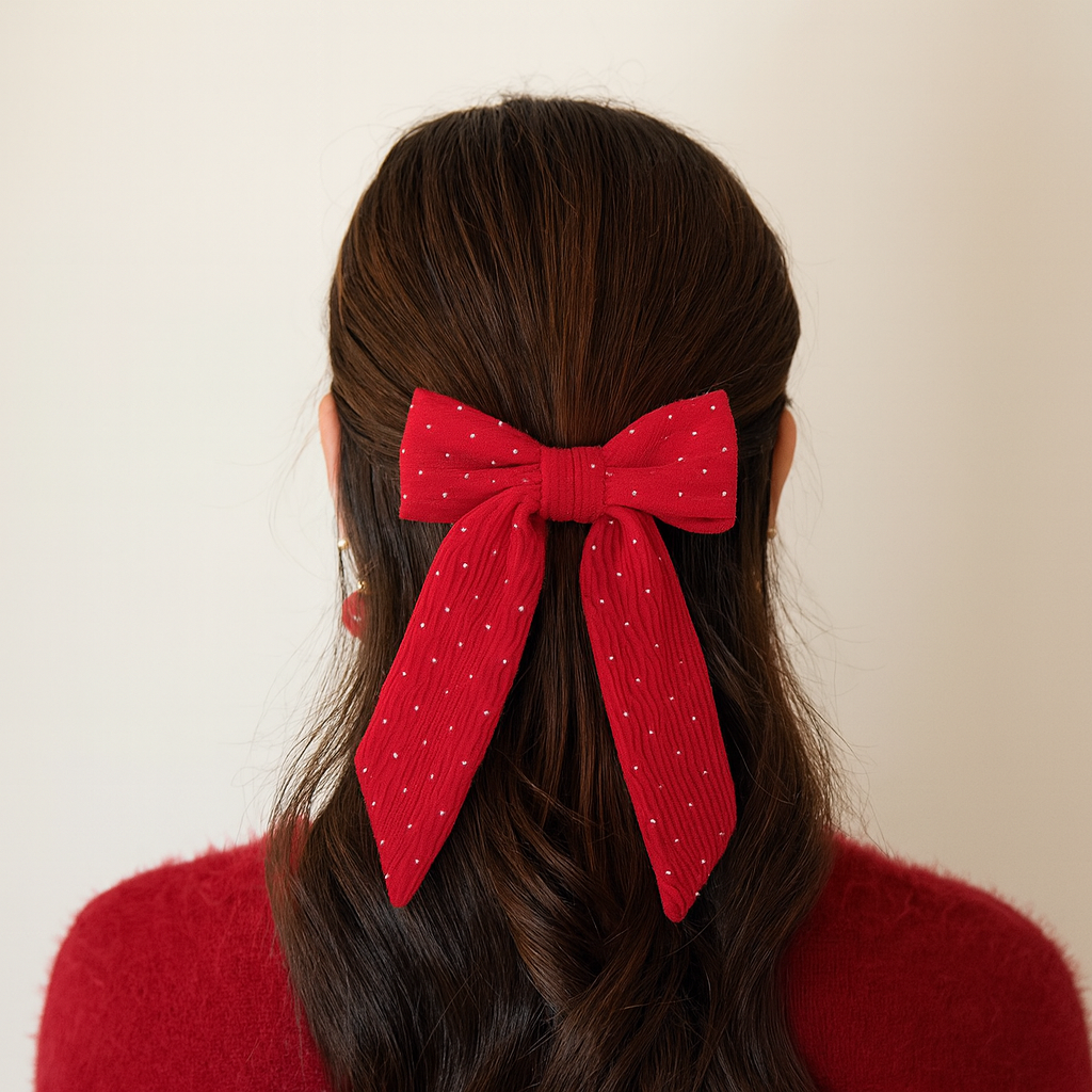 Christmas Diamante Hair Bow - Sparkly Festive Holiday Hair Accessory - Image 2