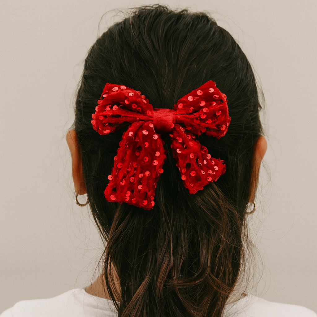 Christmas Sequins Hair Bow - Festive Sparkly Holiday Hair Accessory - Image 2