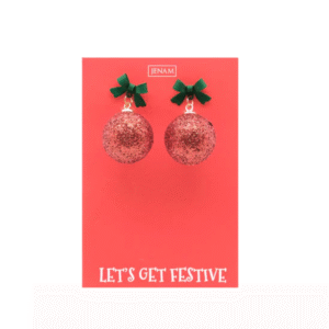 Christmas Baubles Earrings - Festive Red Glitter Holiday Jewellery Gift