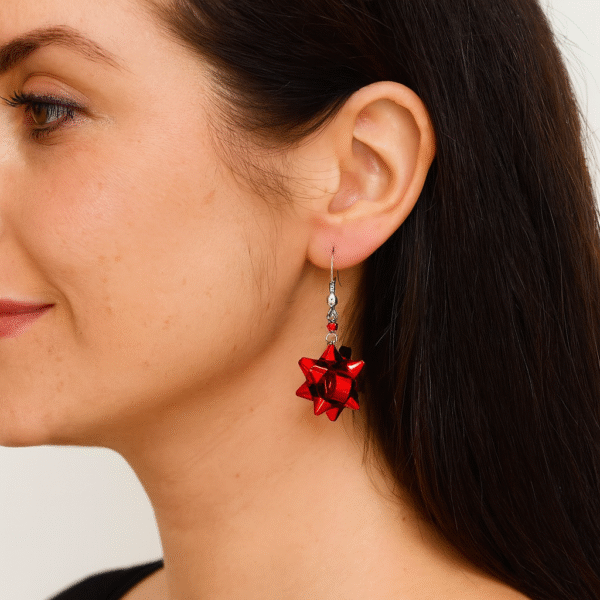 Christmas Red Bow Earrings - Festive Holiday Jewellery Gift for Women - Image 2
