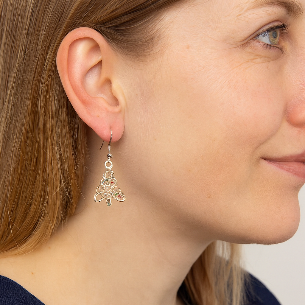 Gold Christmas Tree Earrings - Festive Holiday Jewellery Gift for Women - Image 2