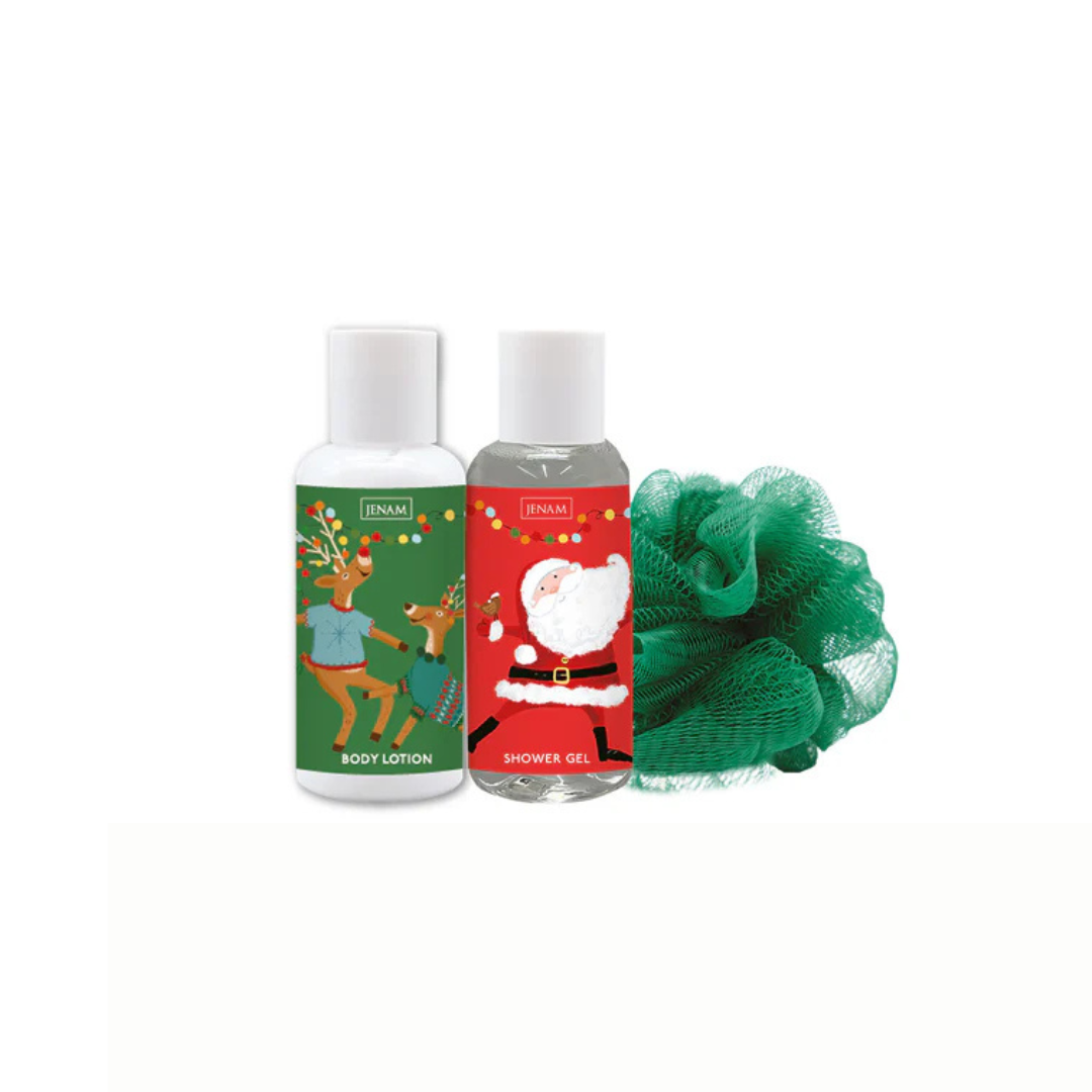 Christmas Pamper Treat Bag - Shower Gel, Body Lotion & Mesh Sponge - Image 2