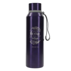Purple Stainless Steel Bottle - Under His Wings You Will Find Refuge