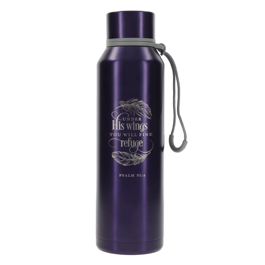 Purple Stainless Steel Bottle - Under His Wings You Will Find Refuge