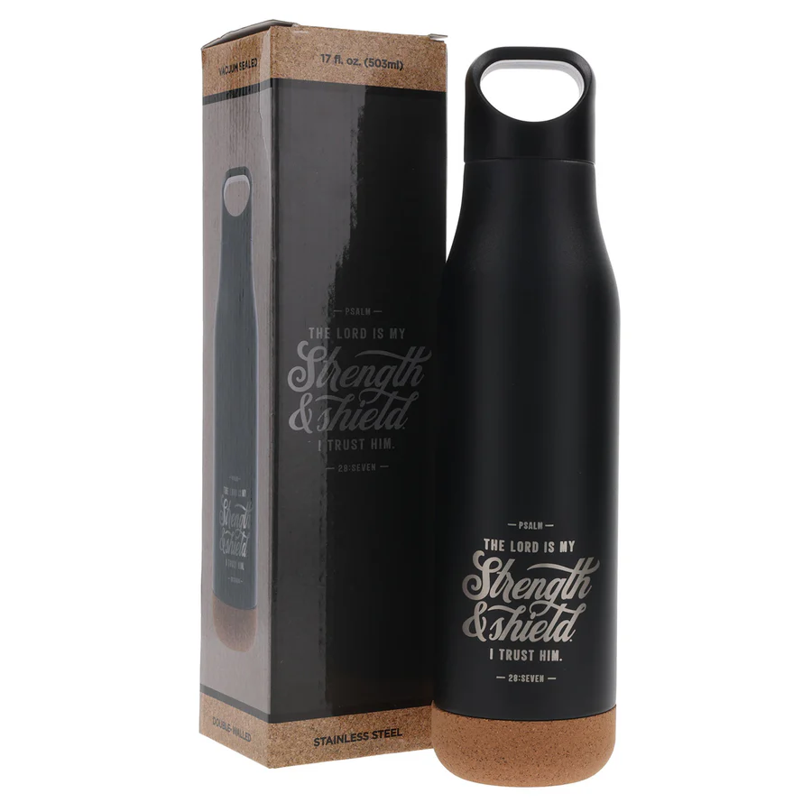 Stainless Steel Water Bottle with Cork Base - The Lord Is My Strength - Image 2