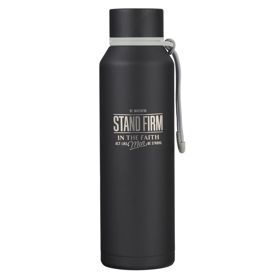 Stand Firm Black Stainless Steel Water Bottle - Christian Scripture Gift
