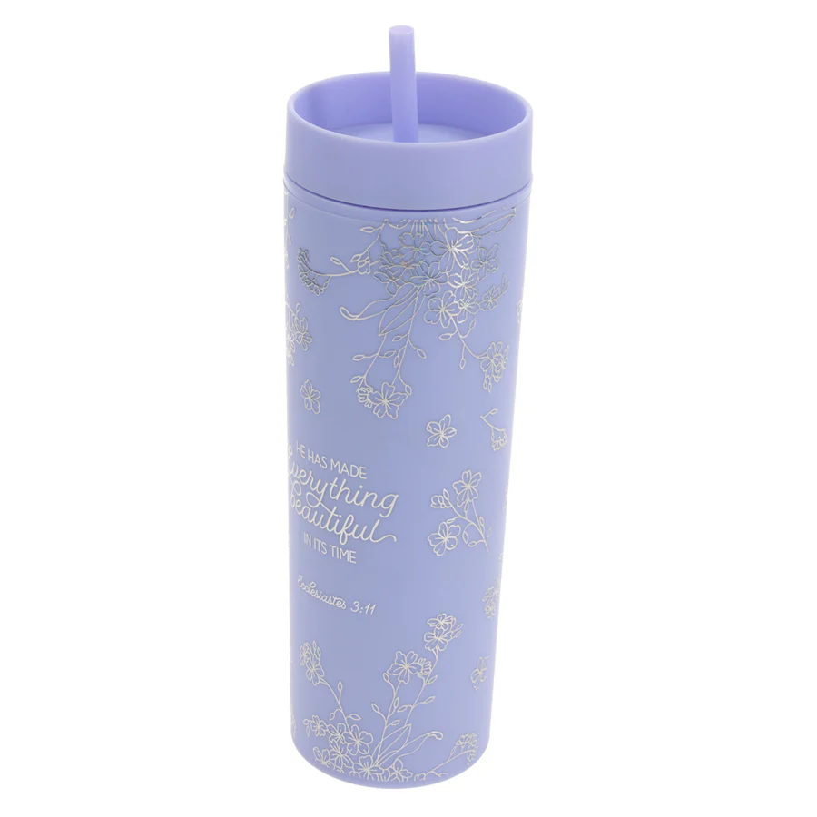 Lavender Travel Tumbler with Straw - He Has Made Everything Beautiful - Image 4