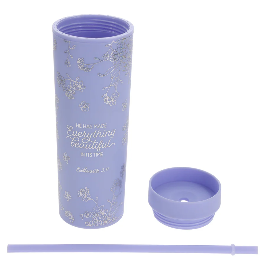 Lavender Travel Tumbler with Straw - He Has Made Everything Beautiful - Image 2