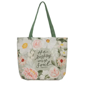 He Restores My Soul Cotton Canvas Tote Bag - Christian Inspiration