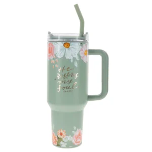 He Restores My Soul - Large Stainless Steel Mug with Handle & Straw