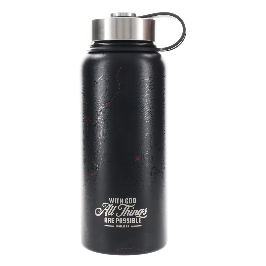 With God All Things Are Possible - Black Stainless Steel Water Bottle
