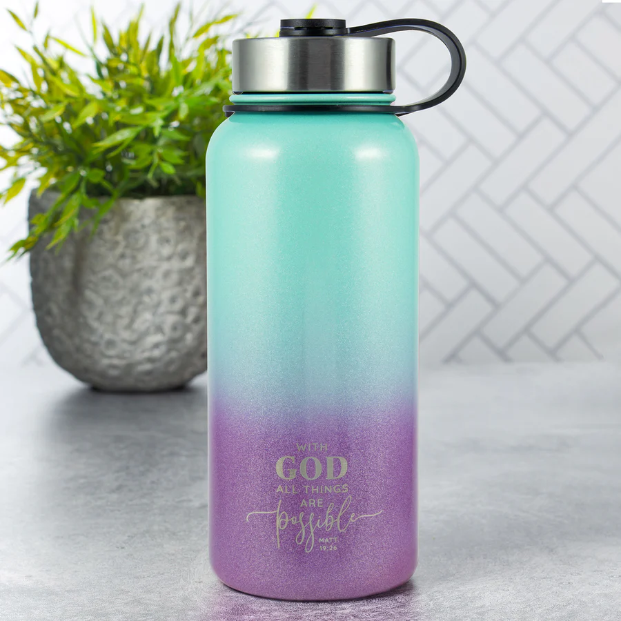 With God All Things Are Possible - Stainless Steel Water Bottle Matthew 19:26 - Image 2