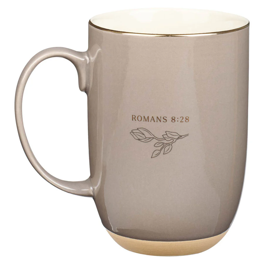 God Works All Things for Good Taupe Ceramic Mug with Cream Interior - Image 2