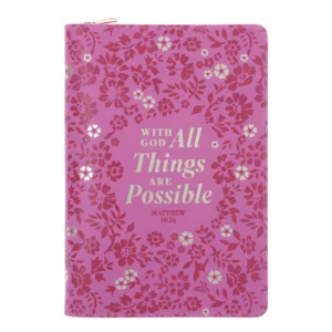With God All Things Are Possible Faux Leather Journal with Zipped Closure
