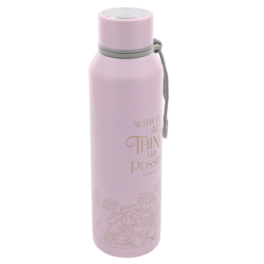 With God All Things Are Possible Pink Stainless Steel Water Bottle - Image 4