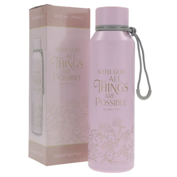 With God All Things Are Possible Pink Stainless Steel Water Bottle - Image 2