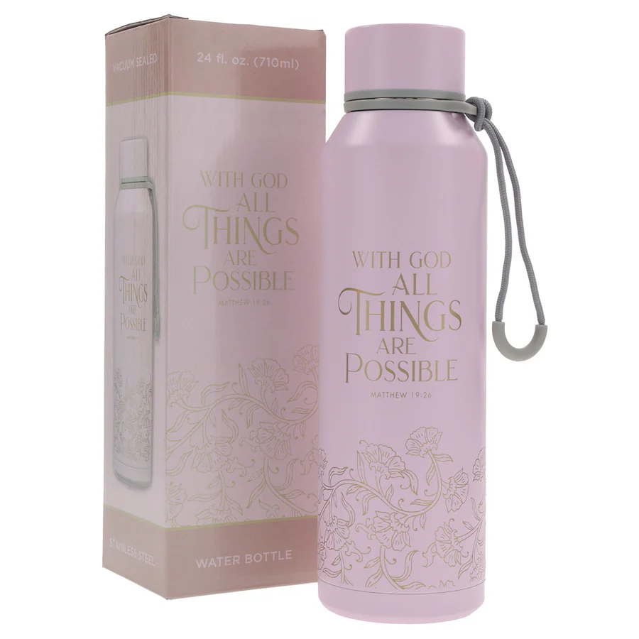 With God All Things Are Possible Pink Stainless Steel Water Bottle - Image 2