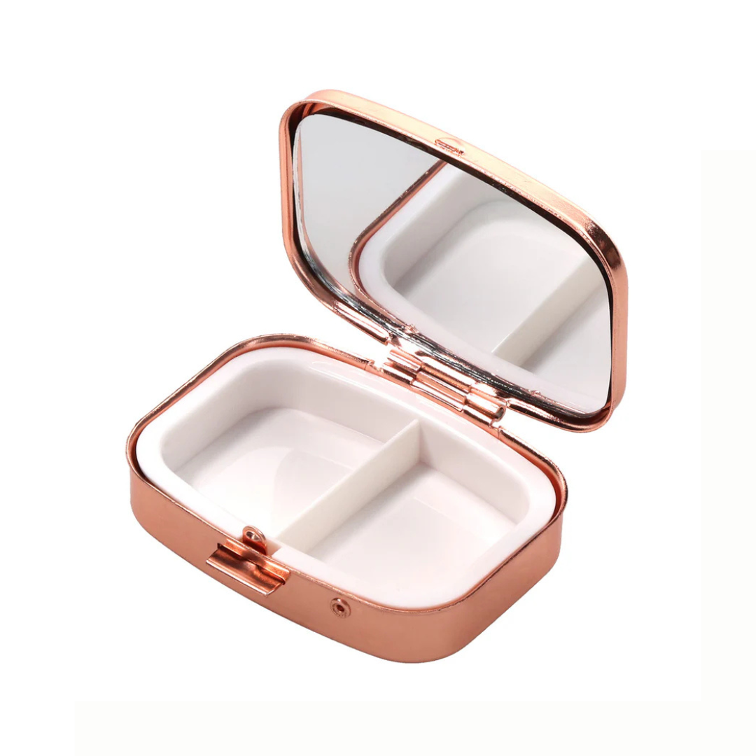 Epoxy Rose Gold Metal Pill Box - Stylish Travel Pill Case Organizer - Image 2