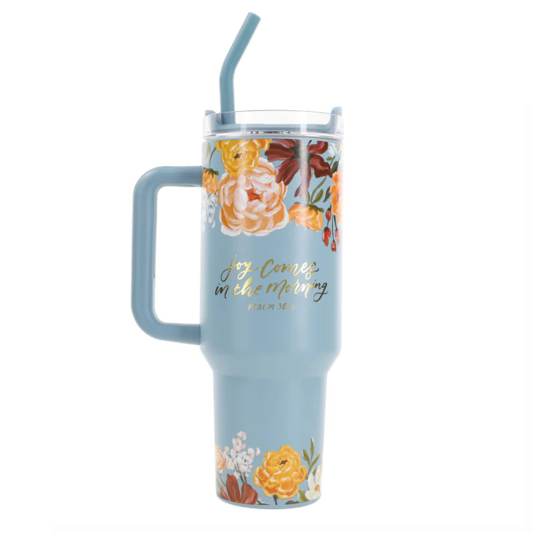 Joy Comes in the Morning Mug | Large Stainless Steel Cup with Straw - Image 2