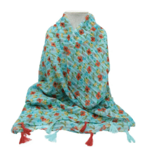 Blue Ditsy Floral Scarf with Tassels | Lightweight Fashion Accessory