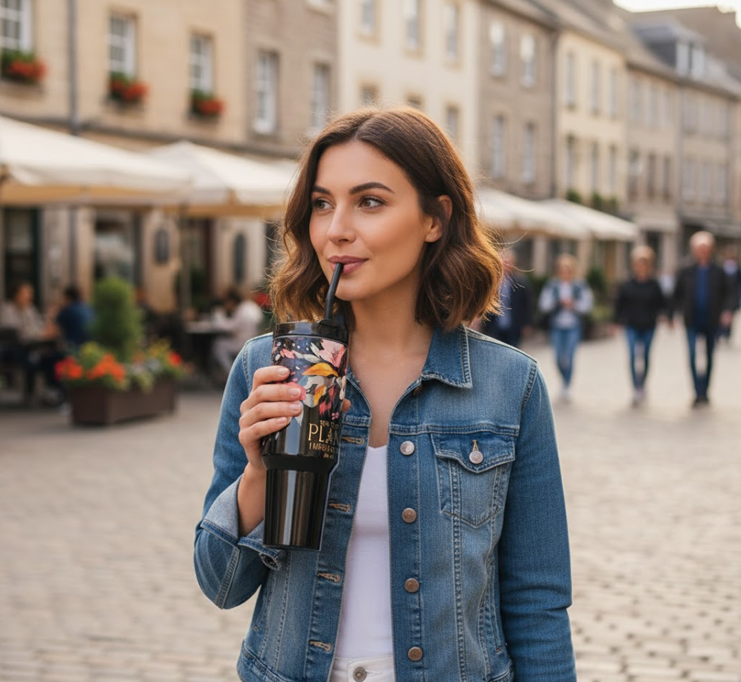 Black Stainless Steel Travel Mug with Handle and Straw - Jeremiah 29:11 - Image 3