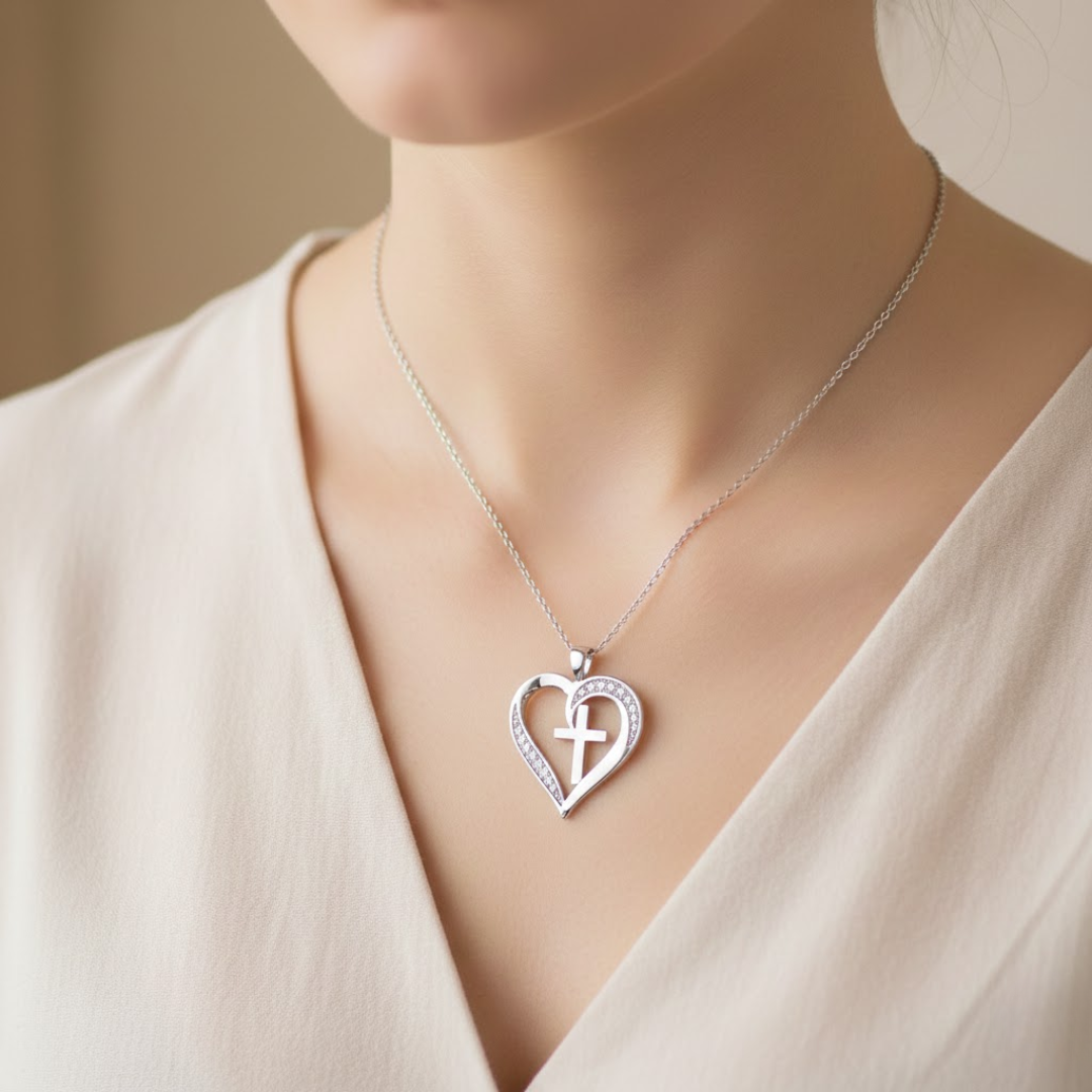 S925 Silver Heart Cross Necklaces - Image 2