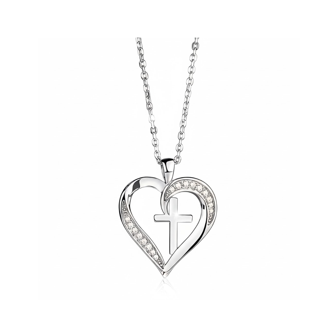 S925 Silver Heart Cross Necklaces