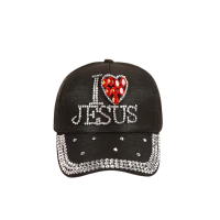 Black Rhinestone Cap - I Love Jesus
