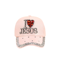 Pink Rhinestone Cap - I Love Jesus