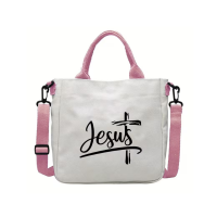 Canvas Tote Bag with Pink Strap - Jesus