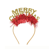 2964 Festive Glitter Merry Christmas Headband – Red & Gold Party Accessory