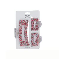 2966 Christmas 3pc Glitter Hair Claws - Festive Red & Silver Hair Accessories