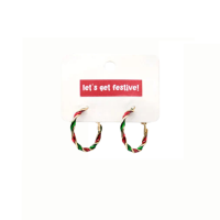 2970 Christmas Hoop Earrings - Festive Red, Green & White Holiday Jewellery