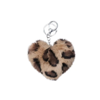 Fluffy Heart Keyring Leopard Print | Cute Plush Keychain Accessory Gift