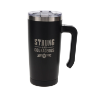 3043 Strong and Courageous Travel Mug - Black Stainless Steel with Handle