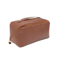 Saddle Brown Makeup Bag - Elegant Travel Cosmetic & Toiletry Pouch