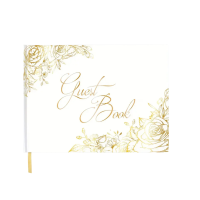 Golden Floral Guest Book – Elegant Wedding, Anniversary & Event Sign-In