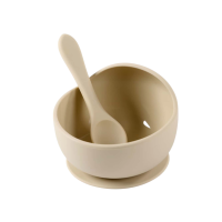 Silicone Baby Bowl & Spoon - Beige